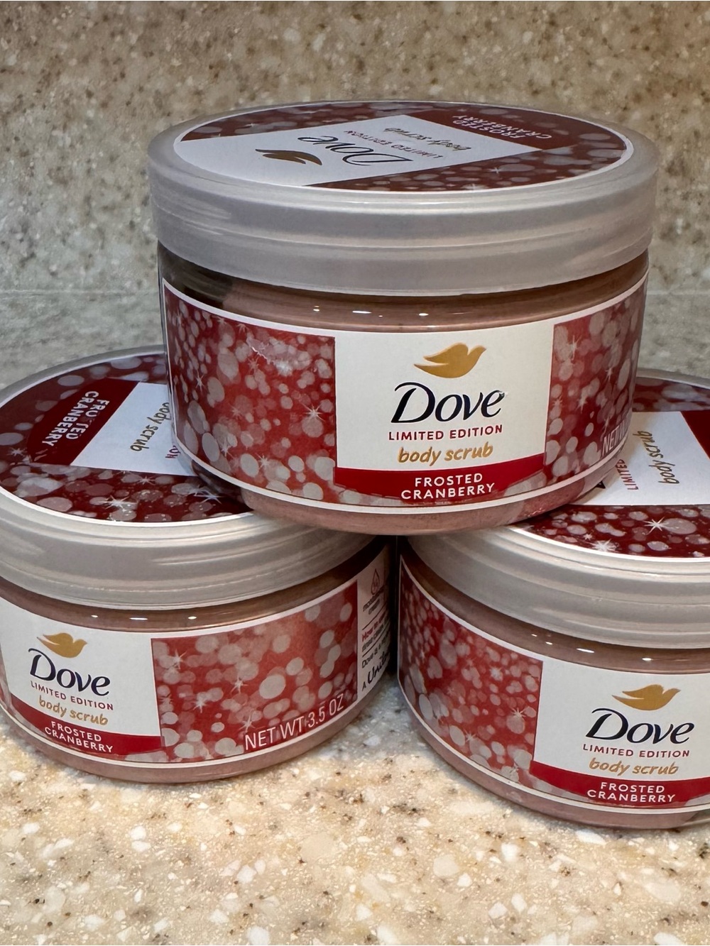 Set of Three Dove Limited Edition Frosted Cranberry Body Scrub - 3.5 ounces ea